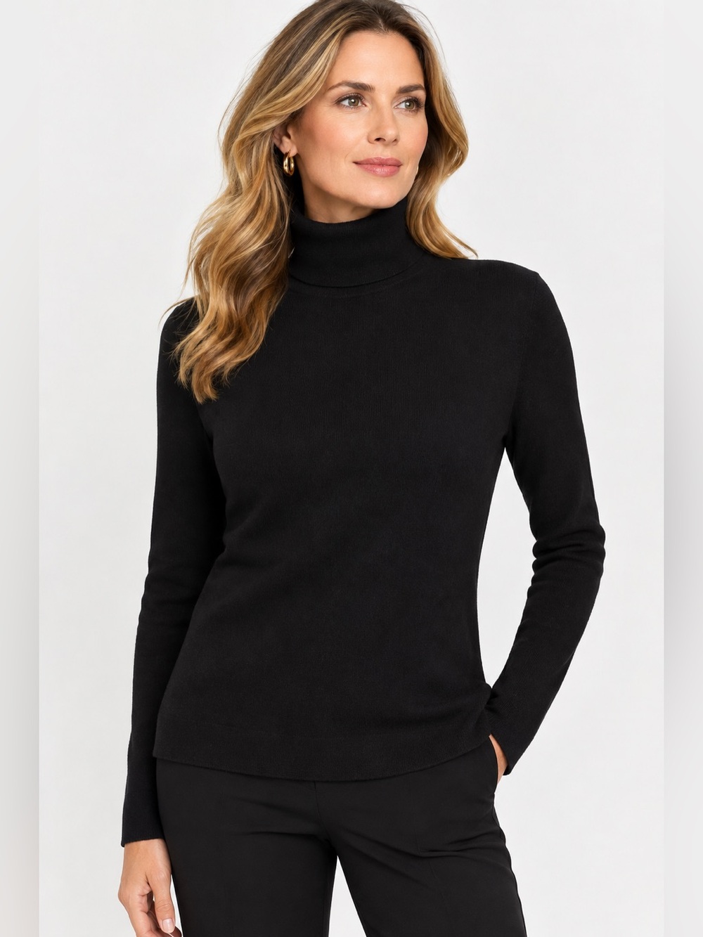 Chico's Classic Black Knit Cotton Blend Turtleneck Sweater Minimalist Basic